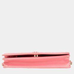 Chanel Pink CC Caviar Camellia Wallet On Chain 