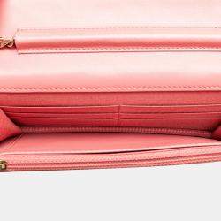 Chanel Pink CC Caviar Camellia Wallet On Chain 