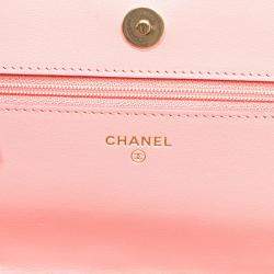 Chanel Pink CC Caviar Camellia Wallet On Chain 