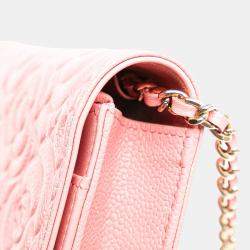 Chanel Pink CC Caviar Camellia Wallet On Chain 