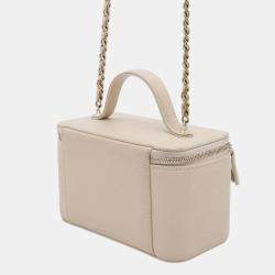 Chanel Beige Caviar Leather Matelasse Chain Vanity Bag 