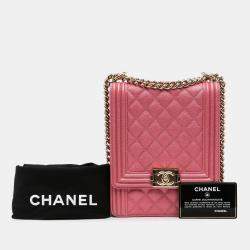 Pre Owned Chanel Pink North South Boy Flap Bag