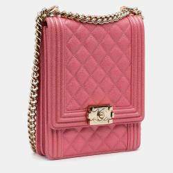 Pre Owned Chanel Pink North South Boy Flap Bag