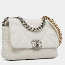 Chanel White Medium Lambskin 19 Flap Bag