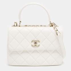 Chanel White Quilted Leather Small Trendy CC Top Handle Bag