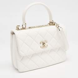 Chanel White Quilted Leather Small Trendy CC Top Handle Bag