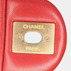 Pre Owned Chanel Red Quilted Lambskin Small Chain Link Flap Bag