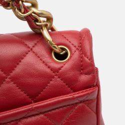 Pre Owned Chanel Red Quilted Lambskin Small Chain Link Flap Bag