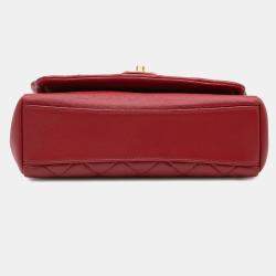 Pre Owned Chanel Red Quilted Lambskin Small Chain Link Flap Bag