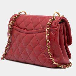 Pre Owned Chanel Red Quilted Lambskin Small Chain Link Flap Bag