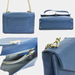 Pre Owned Chanel Blue Leather V-Stitch Shoulder Bag