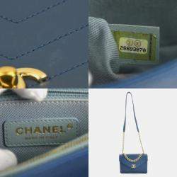Pre Owned Chanel Blue Leather V-Stitch Shoulder Bag