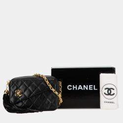Chanel Black Lambskin Leather Chain Shoulder Bag