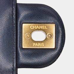 Pre Owned Chanel Navy Blue Lambskin Small Chic Pearls Flap Shoulder Bag