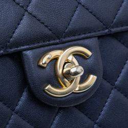 Pre Owned Chanel Navy Blue Lambskin Small Chic Pearls Flap Shoulder Bag