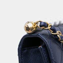 Pre Owned Chanel Navy Blue Lambskin Small Chic Pearls Flap Shoulder Bag