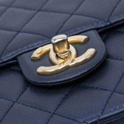 Pre Owned Chanel Navy Blue Lambskin Small Chic Pearls Flap Shoulder Bag