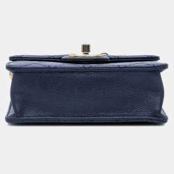 Pre Owned Chanel Navy Blue Lambskin Small Chic Pearls Flap Shoulder Bag