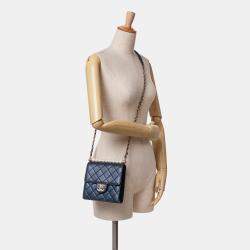 Pre Owned Chanel Navy Blue Lambskin Small Chic Pearls Flap Shoulder Bag