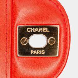 Chanel Orange Chevron Quilted Lambskin Small Classic Double Flap Bag