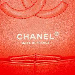 Chanel Orange Chevron Quilted Lambskin Small Classic Double Flap Bag