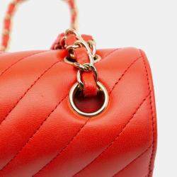Chanel Orange Chevron Quilted Lambskin Small Classic Double Flap Bag