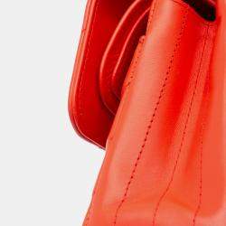 Chanel Orange Chevron Quilted Lambskin Small Classic Double Flap Bag