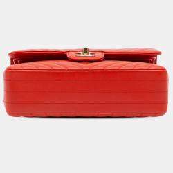 Chanel Orange Chevron Quilted Lambskin Small Classic Double Flap Bag