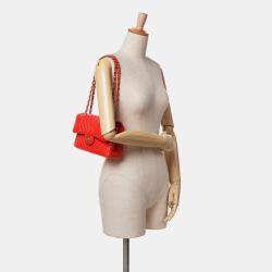 Chanel Orange Chevron Quilted Lambskin Small Classic Double Flap Bag