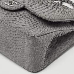 مملوكة مسبقًا Chanel Grey Python Jumbo Classic Double Flap Bag