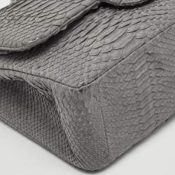 مملوكة مسبقًا Chanel Grey Python Jumbo Classic Double Flap Bag