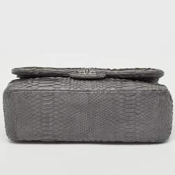 مملوكة مسبقًا Chanel Grey Python Jumbo Classic Double Flap Bag
