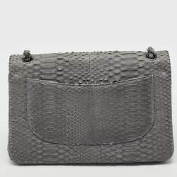 مملوكة مسبقًا Chanel Grey Python Jumbo Classic Double Flap Bag