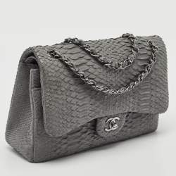 مملوكة مسبقًا Chanel Grey Python Jumbo Classic Double Flap Bag