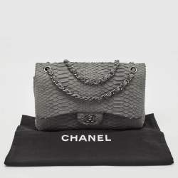 مملوكة مسبقًا Chanel Grey Python Jumbo Classic Double Flap Bag