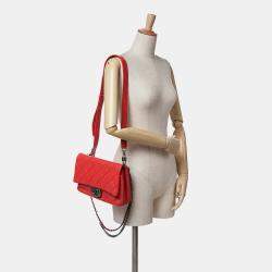 Pre Owned Chanel Red Quilted Goatskin Small Double Carry Waist Chain Flap Bag