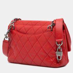 Pre Owned Chanel Red Quilted Goatskin Small Double Carry Waist Chain Flap Bag