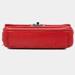 Pre Owned Chanel Red Quilted Goatskin Small Double Carry Waist Chain Flap Bag