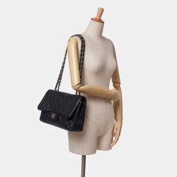 Pre Owned Chanel Black Caviar Leather Jumbo Classic Single Flap Bag