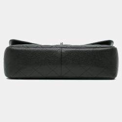 Pre Owned Chanel Black Caviar Leather Jumbo Classic Single Flap Bag