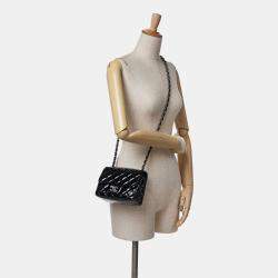 Pre Owned Chanel Black Patent Leather Mini Square Classic Single Flap Bag