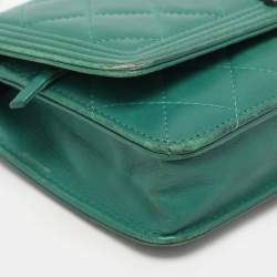 Chanel Green Quilted Leather Boy Wallet On Chain