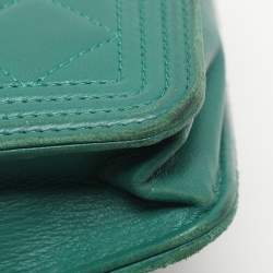 Chanel Green Quilted Leather Boy Wallet On Chain