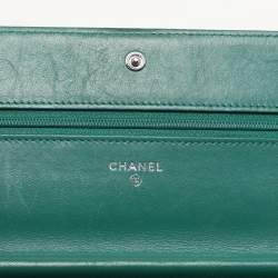 Chanel Green Quilted Leather Boy Wallet On Chain