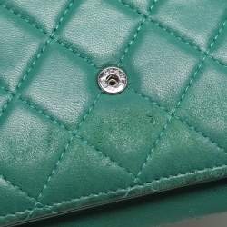 Chanel Green Quilted Leather Boy Wallet On Chain