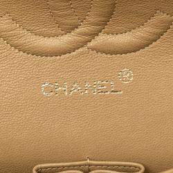 Pre Owned Chanel Beige Medium Classic Lambskin Double Flap Bag