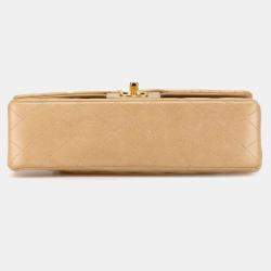 Pre Owned Chanel Beige Medium Classic Lambskin Double Flap Bag