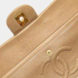 Pre Owned Chanel Beige Medium Classic Lambskin Double Flap Bag