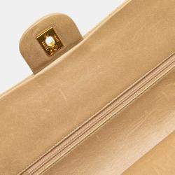 Pre Owned Chanel Beige Medium Classic Lambskin Double Flap Bag