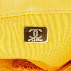Pre Owned Chanel Yellow Mini Square Velvet Camellia Embossed Flap Bag